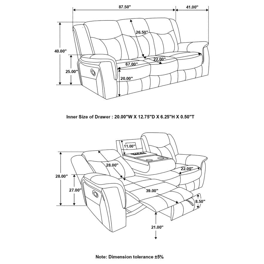 Conrad Upholstered Motion Sofa Cool Grey