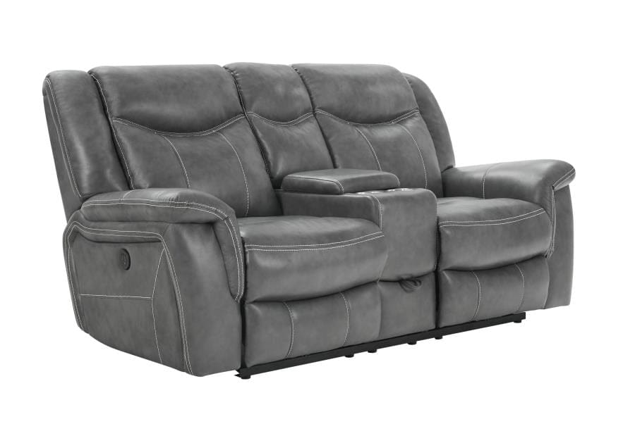 Conrad Upholstered Power Loveseat with Console Grey
