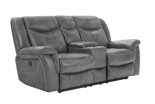 Conrad Upholstered Power Loveseat with Console Grey