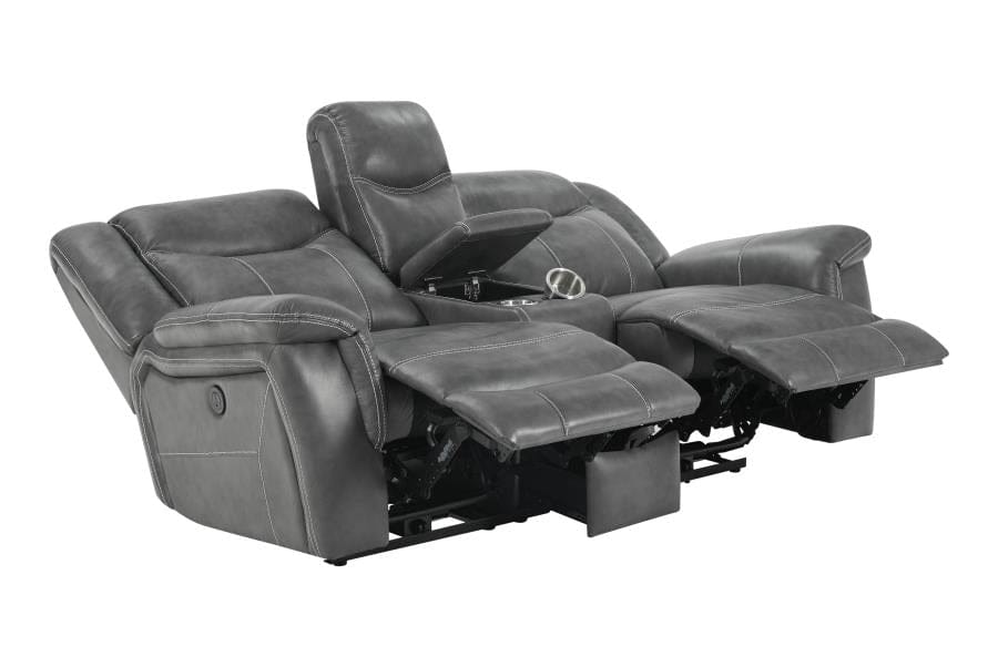 Conrad Upholstered Power Loveseat with Console Grey