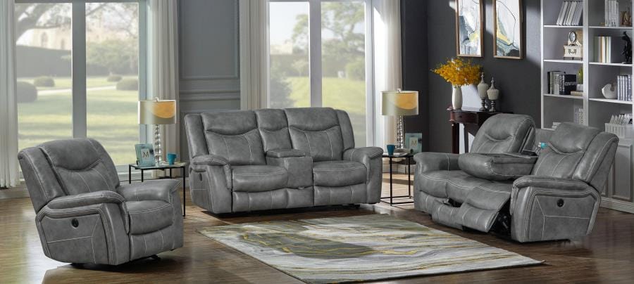 Conrad Upholstered Power Loveseat with Console Grey