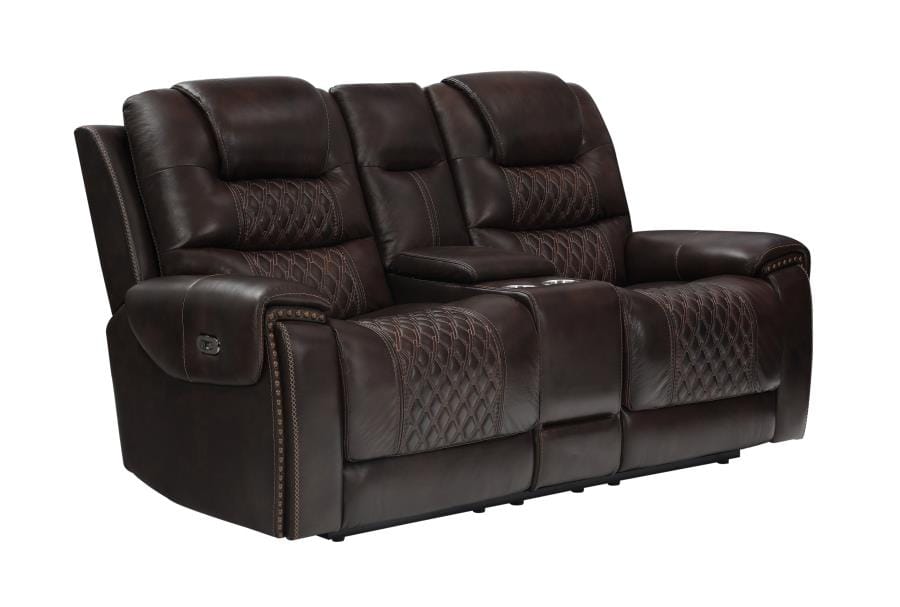 North Cushion Back Power^2 Loveseat with Console Dark Brown