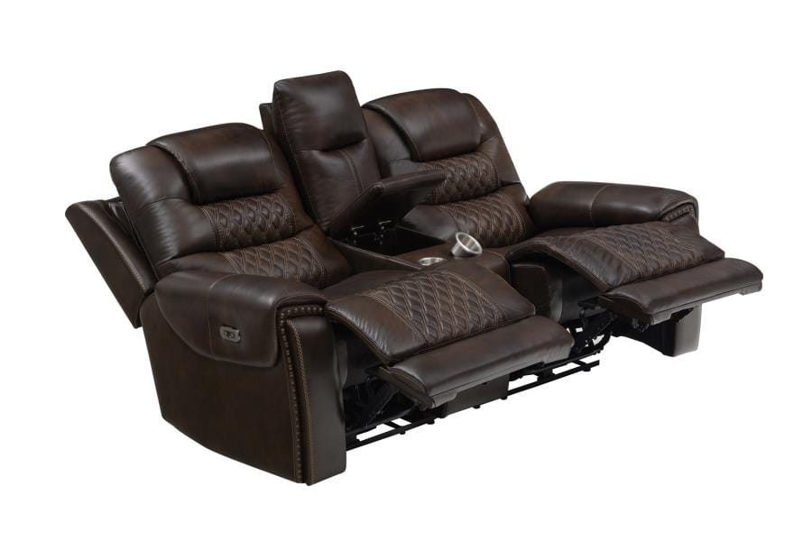 North Cushion Back Power^2 Loveseat with Console Dark Brown