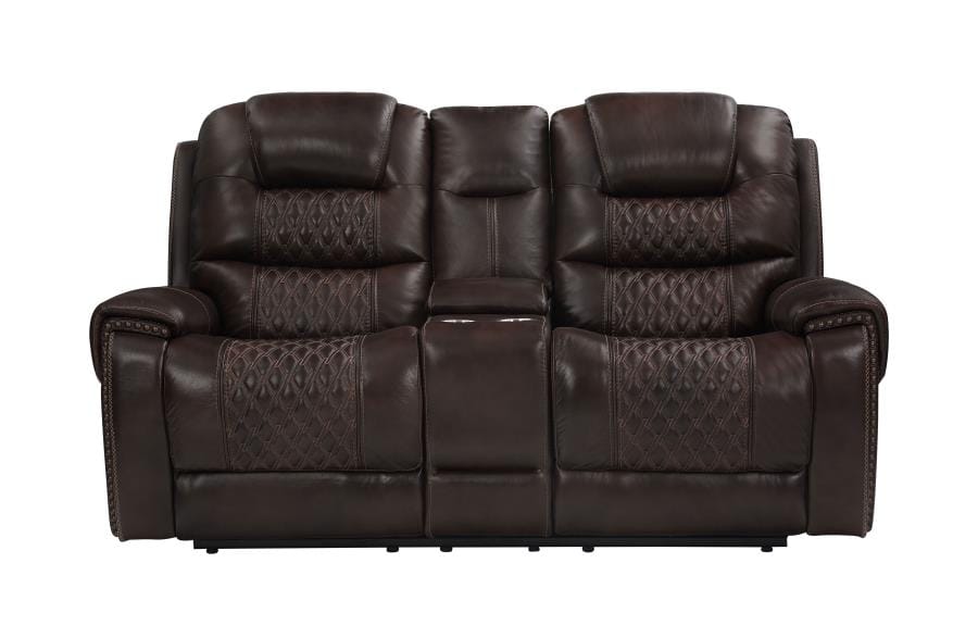 North Cushion Back Power^2 Loveseat with Console Dark Brown