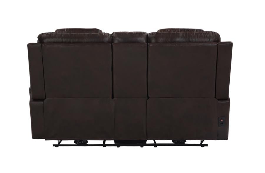 North Cushion Back Power^2 Loveseat with Console Dark Brown