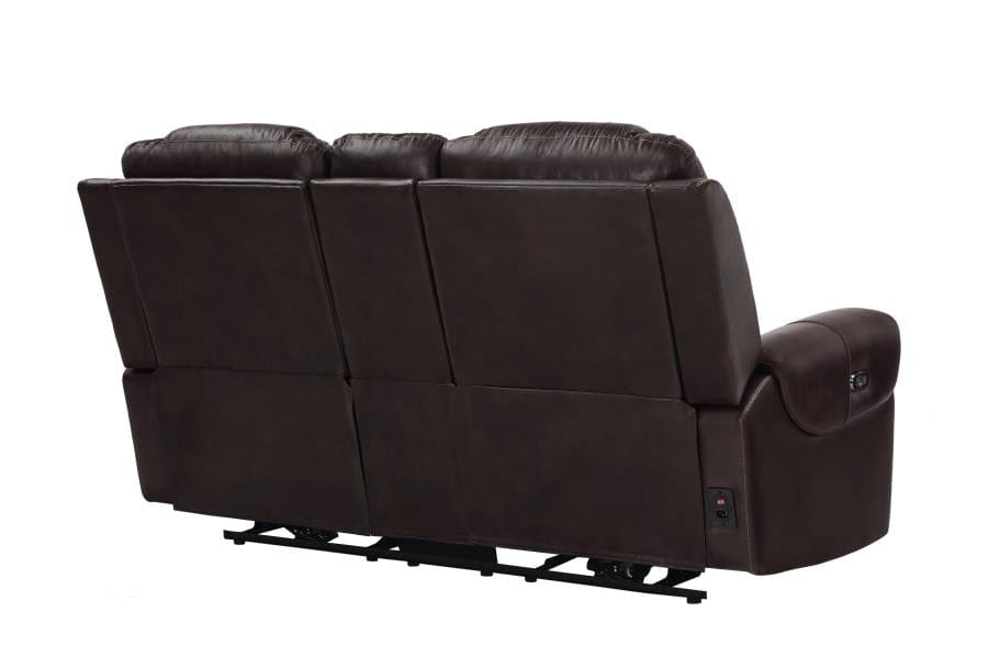 North Cushion Back Power^2 Loveseat with Console Dark Brown