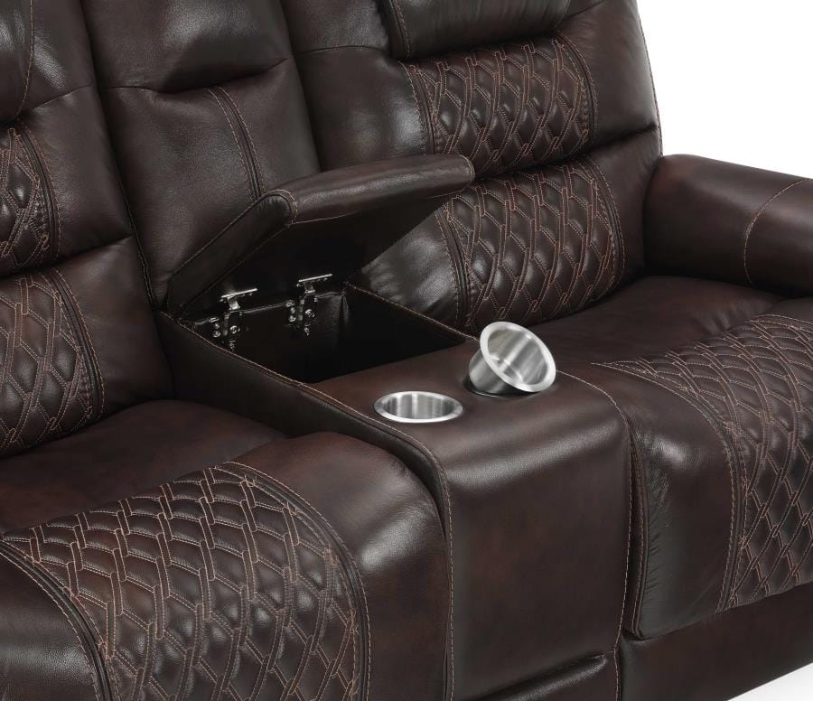 North Cushion Back Power^2 Loveseat with Console Dark Brown
