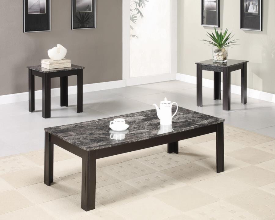 Silas 3-piece Faux-marble Top Occasional Table Set Black