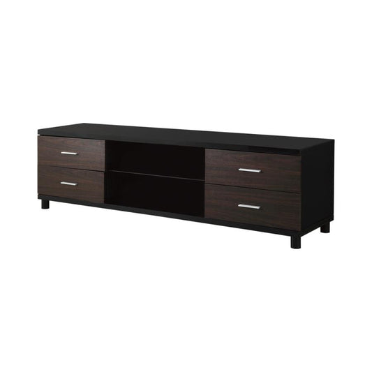 Caleb 4-drawer TV Console Glossy Black and Walnut