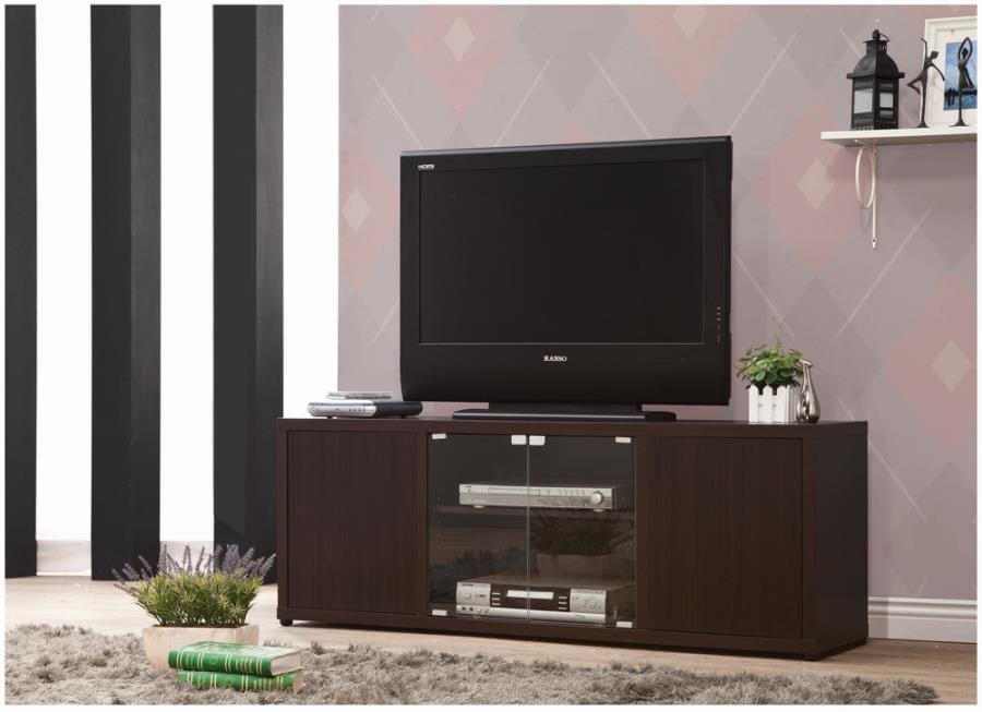 Ames Rectangular TV Console with Magnetic-push Doors Cappuccino