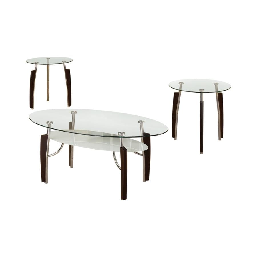 Leskow 3-piece Occasional Table Set Cappuccino and Chrome