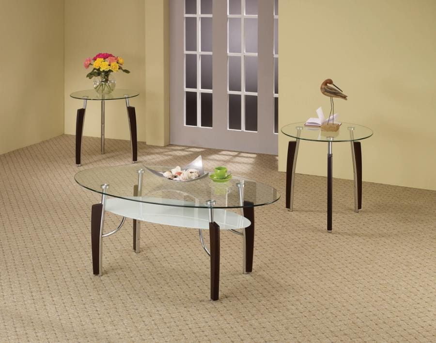 Leskow 3-piece Occasional Table Set Cappuccino and Chrome