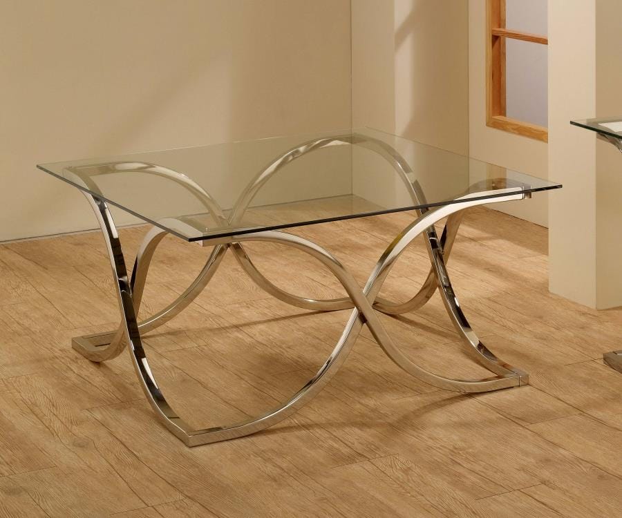 Piper Curved X-shaped Coffee Table Nickel and Clear
