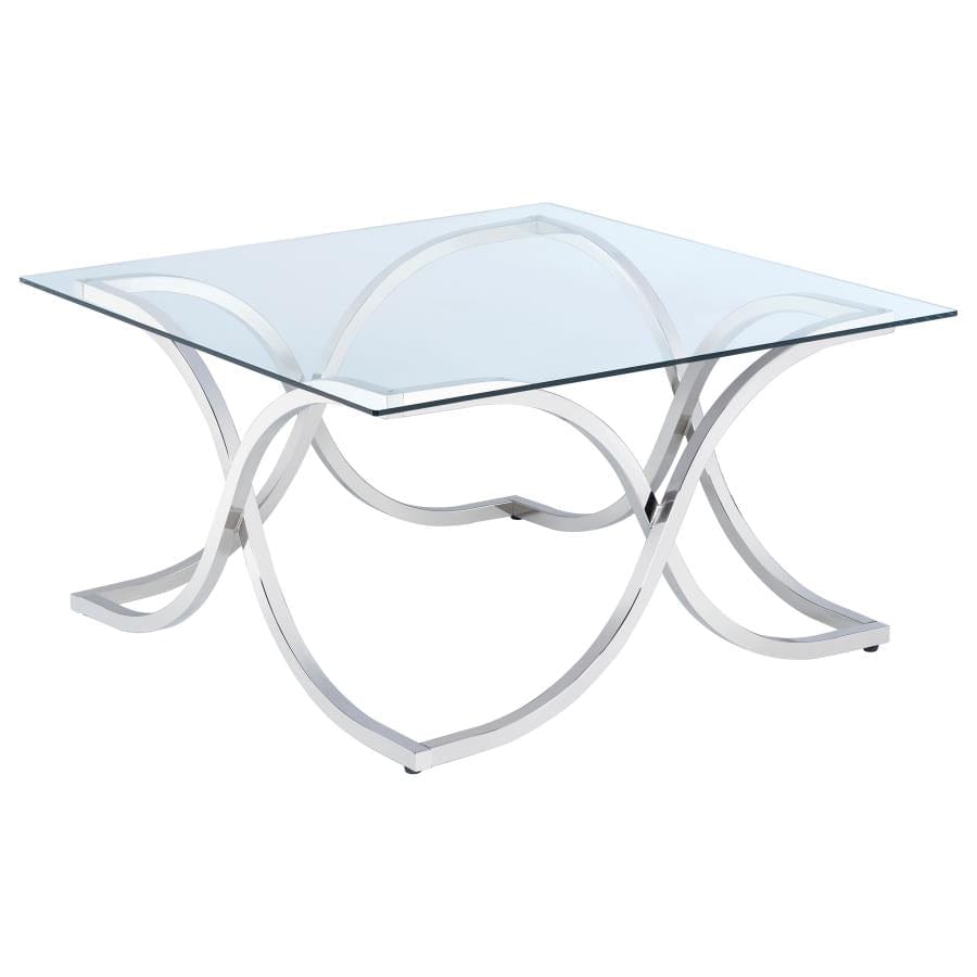 Piper Curved X-shaped Coffee Table Nickel and Clear