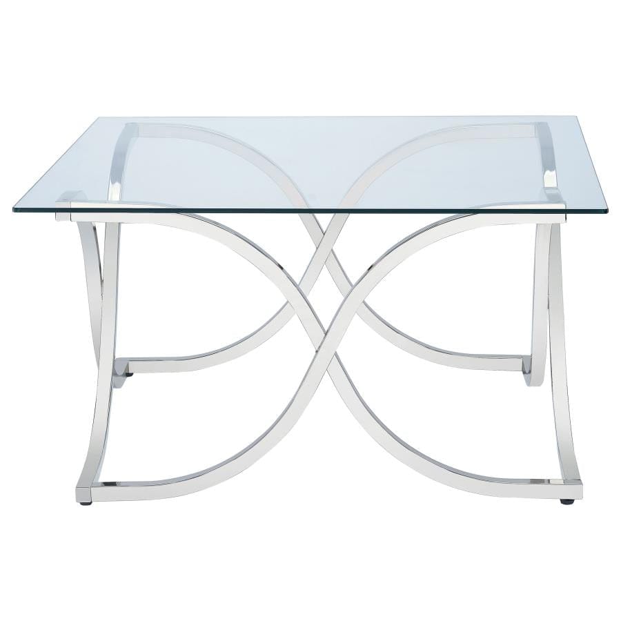 Piper Curved X-shaped Coffee Table Nickel and Clear