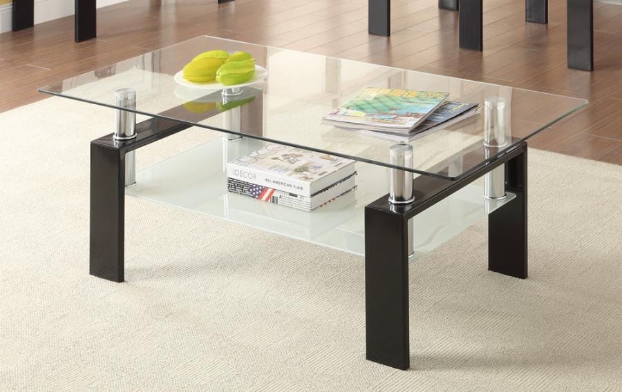 Dyer Tempered Glass Coffee Table with Shelf Black