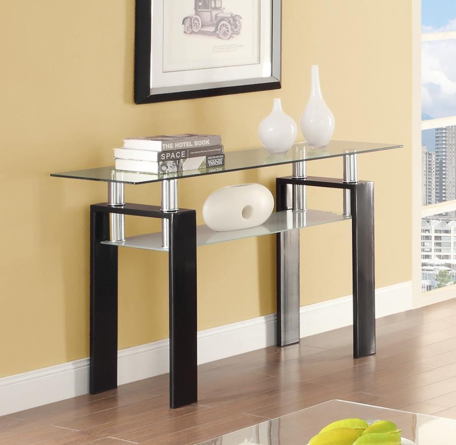 Dyer Tempered Glass Sofa Table with Shelf Black