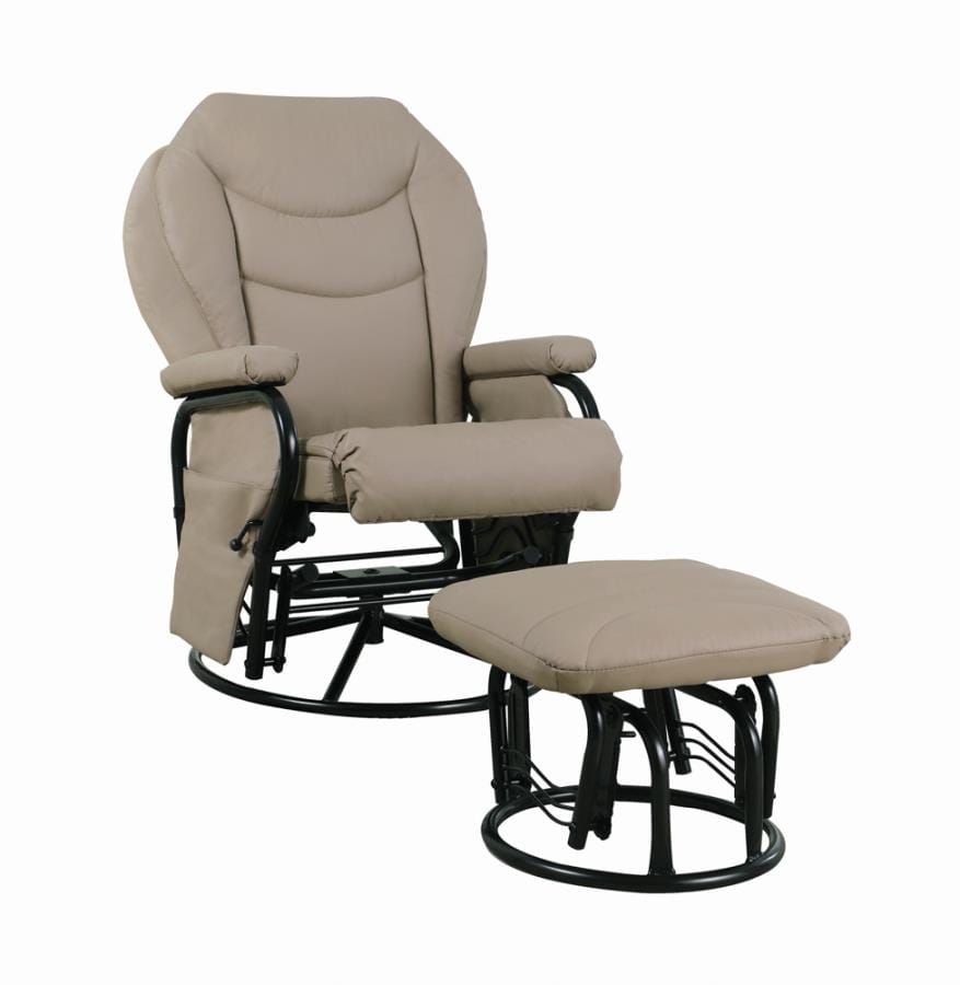 Upholstered Glider Recliner with Ottoman Beige and Black