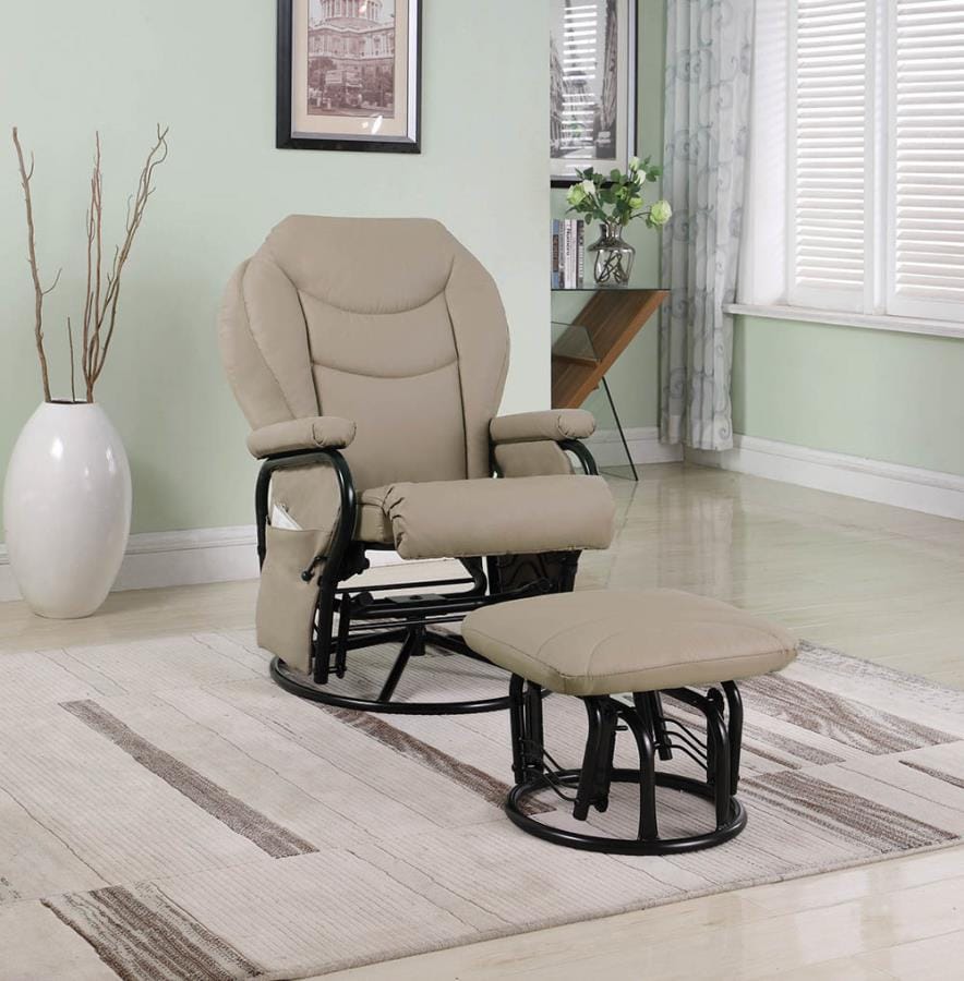 Upholstered Glider Recliner with Ottoman Beige and Black
