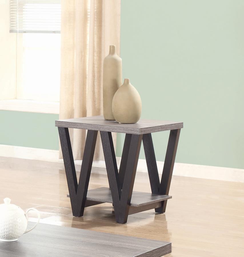 Stevens V-shaped End Table Black and Antique Grey