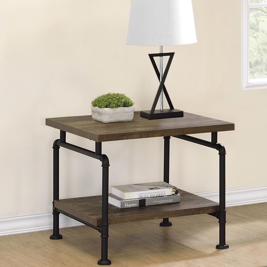 Renton Shelf Storage End Table Rustic Oak and Black