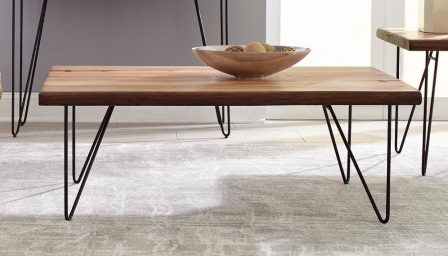 Coffee Table with Hairpin Legs Natural Honey and Gunmetal