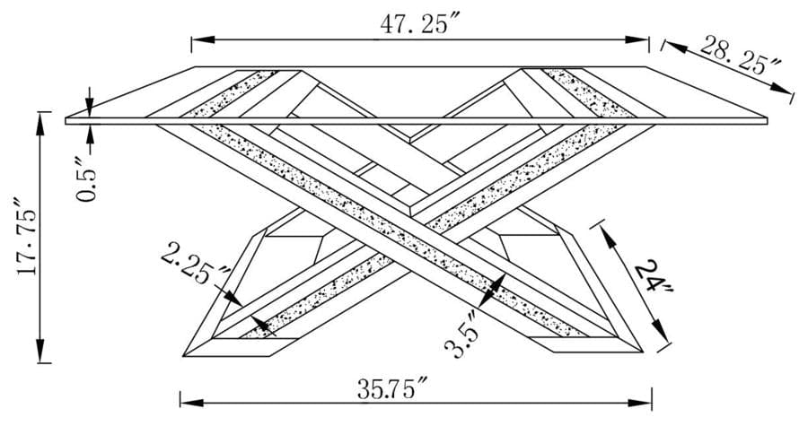 Bonnie X-base Rectangle Glass Top Coffee Table Mirror