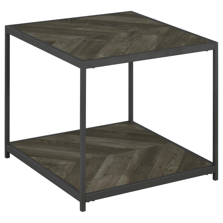 Beckley Chevron End Table Rustic Grey Herringbone