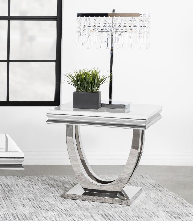 Adabella U-base Square End Table White and Chrome