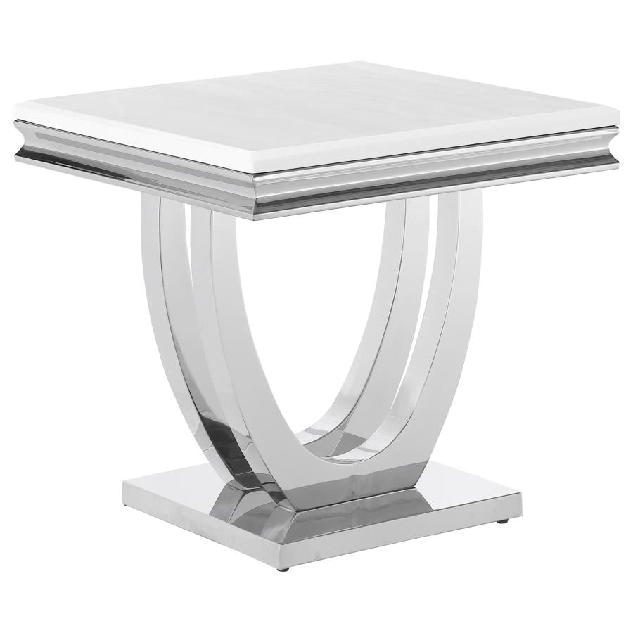 Adabella U-base Square End Table White and Chrome