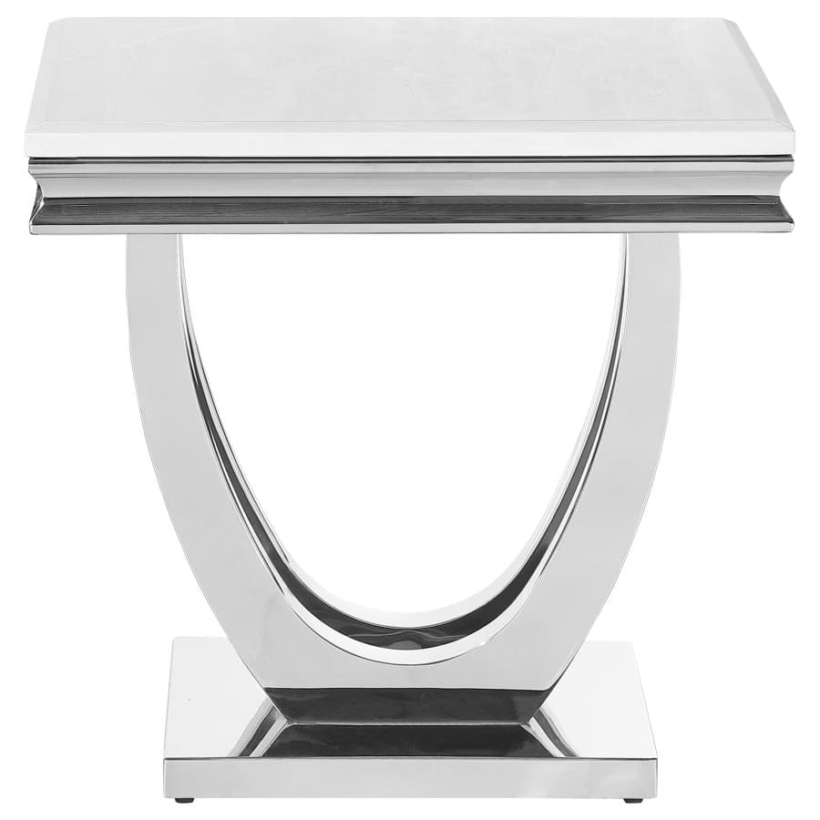 Adabella U-base Square End Table White and Chrome