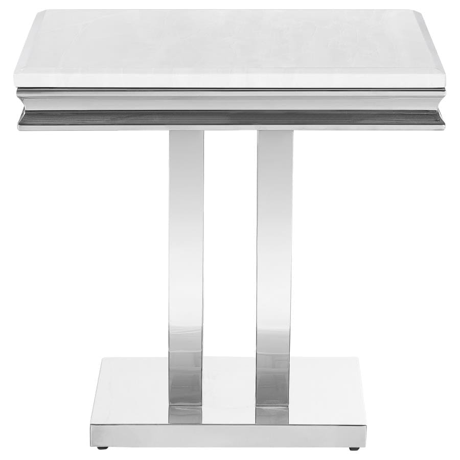 Adabella U-base Square End Table White and Chrome