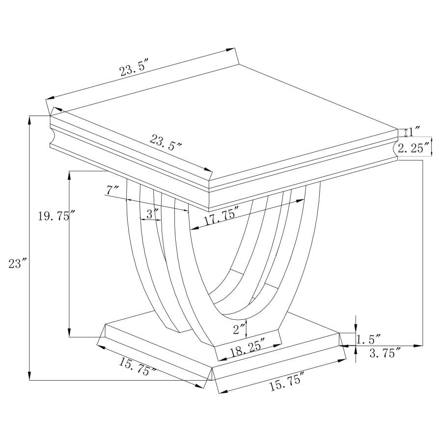 Adabella U-base Square End Table White and Chrome