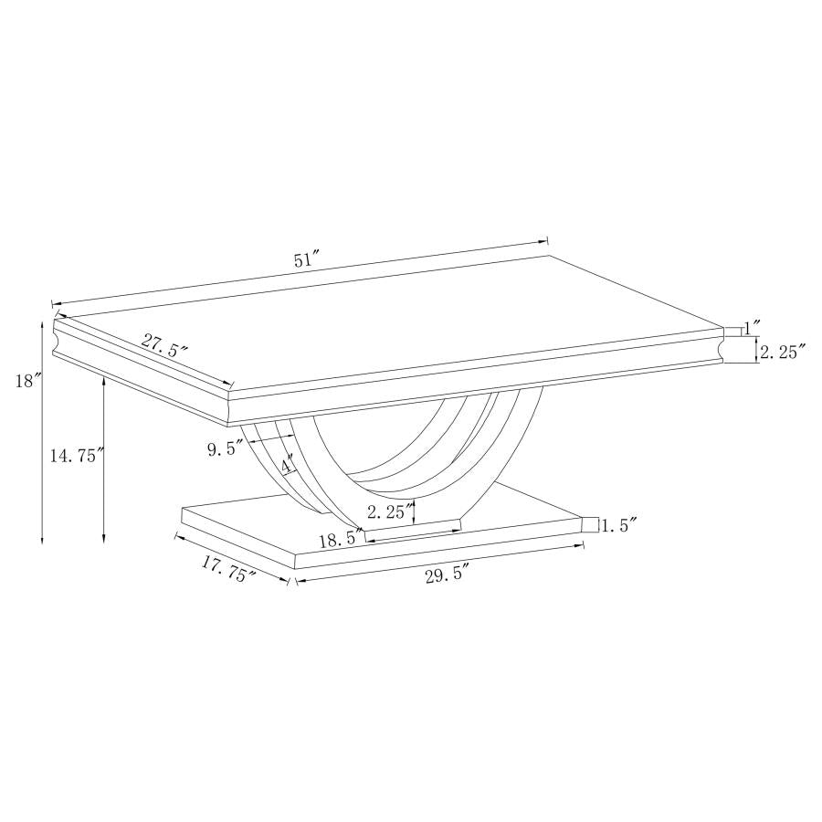 Adabella U-base Rectangle Coffee Table White and Chrome