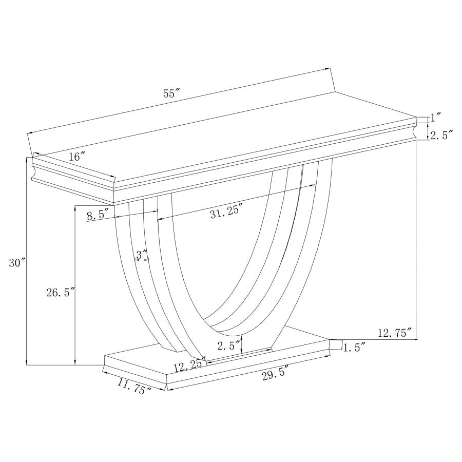 Adabella U-base Rectangle Sofa Table White and Chrome