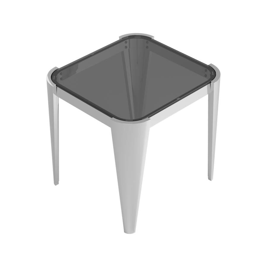 Square Glass Top End Table Silver and Grey