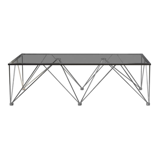 Chalet Rectangle Coffee Table with Glass Top Chrome and Grey