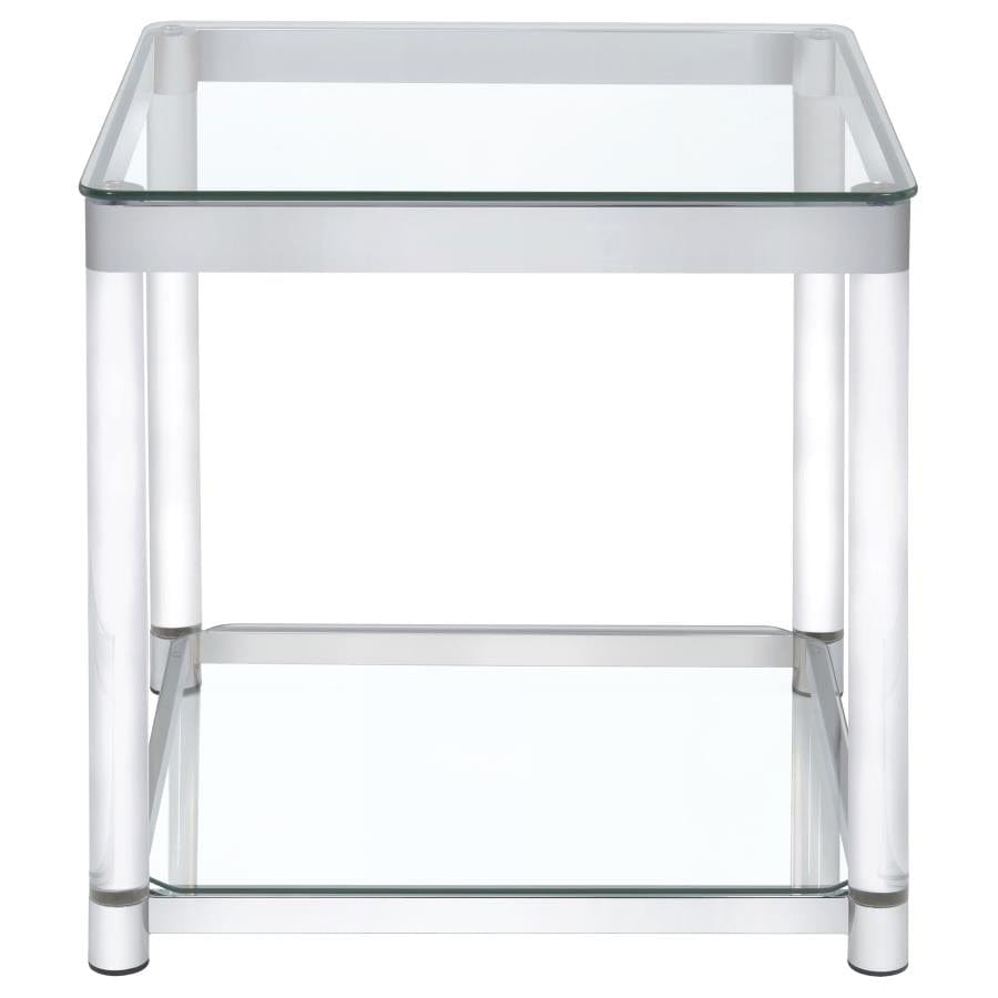 Anne End Table with Lower Shelf Chrome and Clear