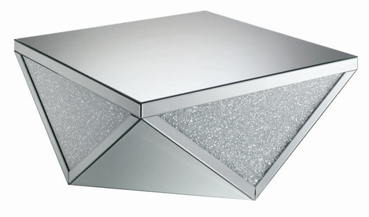 Gunilla Square Coffee Table with Triangle Detailing Silver and Clear Mirror