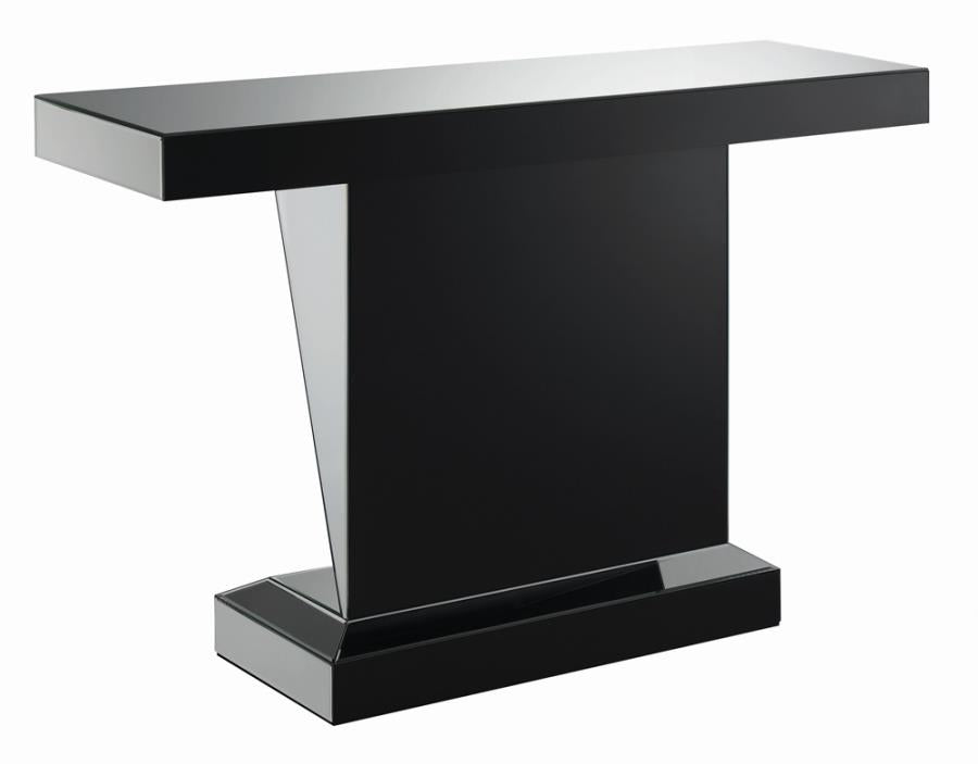 Gunilla Rectangular Sofa Table with Triangle Detailing Silver and Clear Mirror
