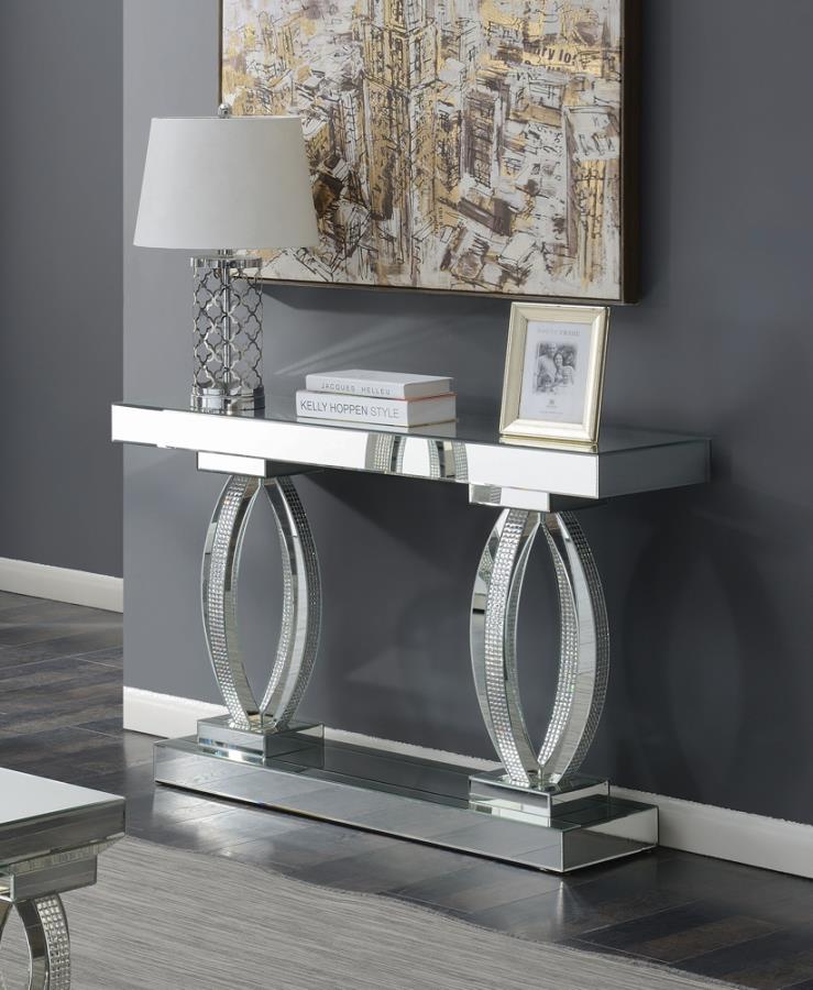 Amalia Rectangular Sofa Table with Shelf Clear Mirror