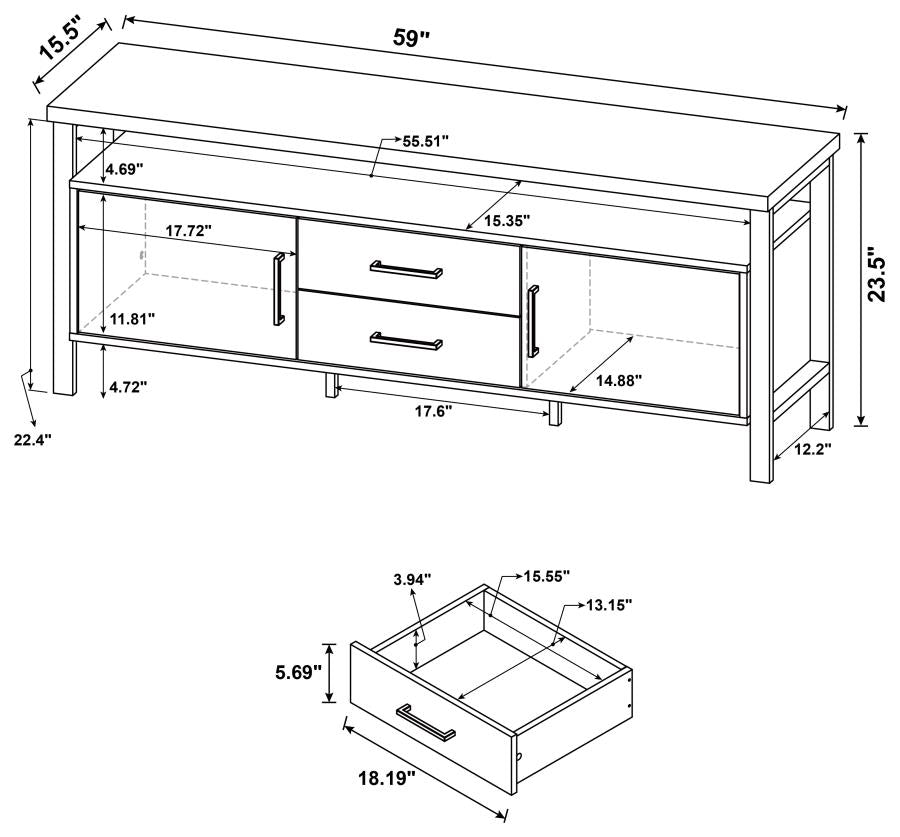 Ruston 59" 2-drawer Rectangular TV Console Rustic Oak