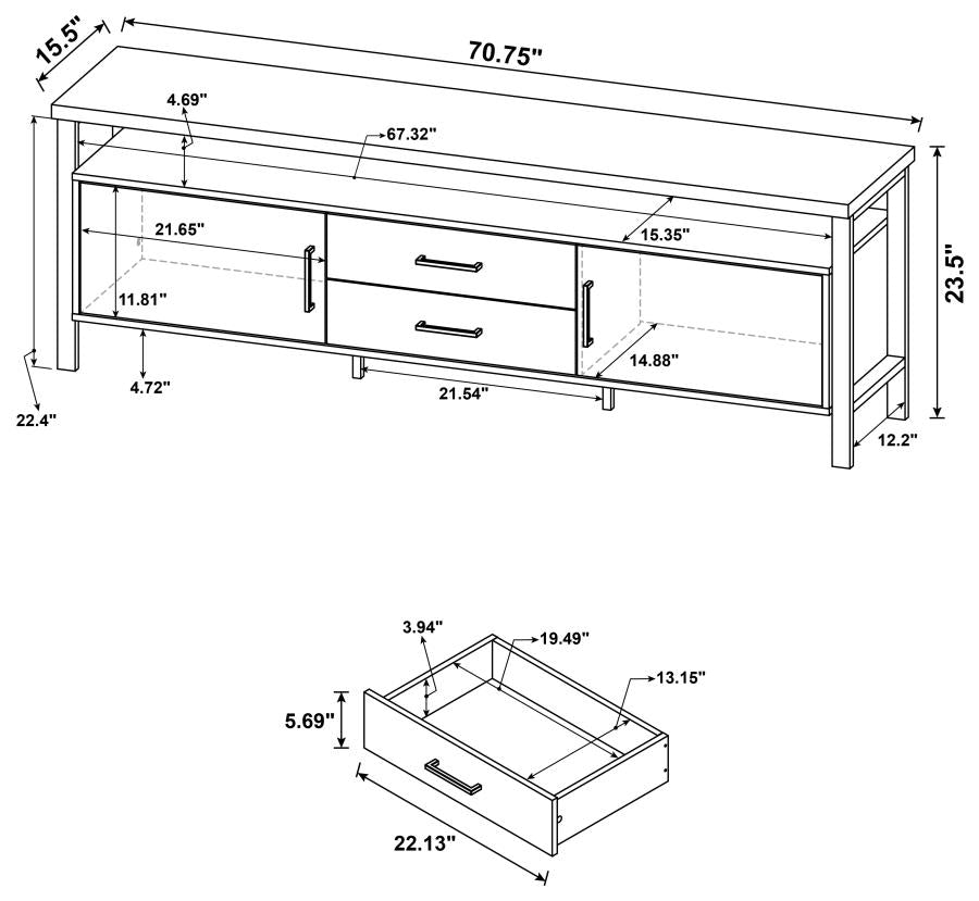 Ruston 71" 2-drawer Rectangular TV Console Rustic Oak