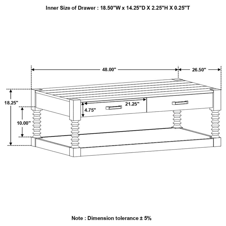 Meredith 2-drawer Coffee Table Coffee Bean