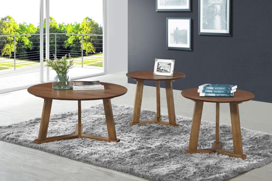 Calvin 3-piece Round Occasional Table Set Natural Walnut