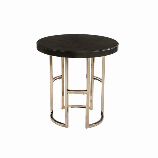 Corliss Round End Table Americano and Rose Brass