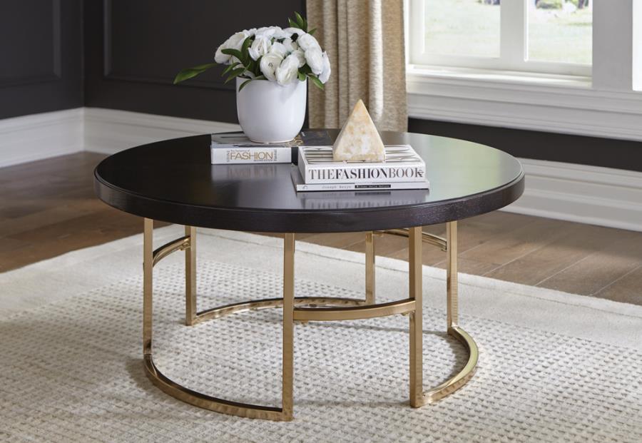 Corliss Round Coffee Table Americano and Rose Brass