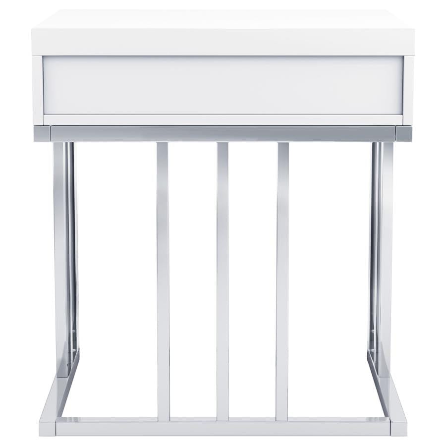 Dalya 1-drawer Rectangular End Table Glossy White and Chrome