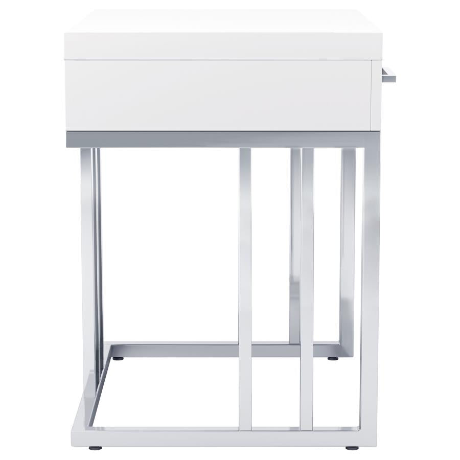 Dalya 1-drawer Rectangular End Table Glossy White and Chrome