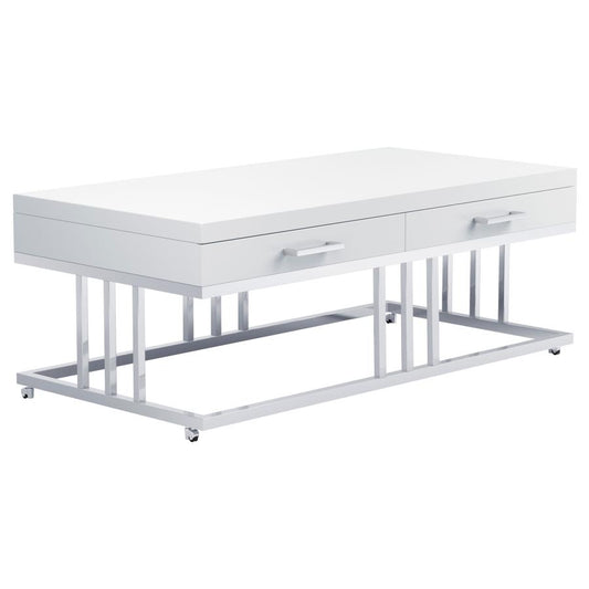 Dalya 2-drawer Rectangular Coffee Table Glossy White and Chrome